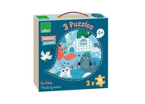 3 puzzles Animaux du monde