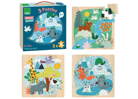 3 puzzles Animaux du monde